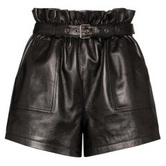 Saint Laurent - Pantaloncini neri a vita alta in pelle taglia 36