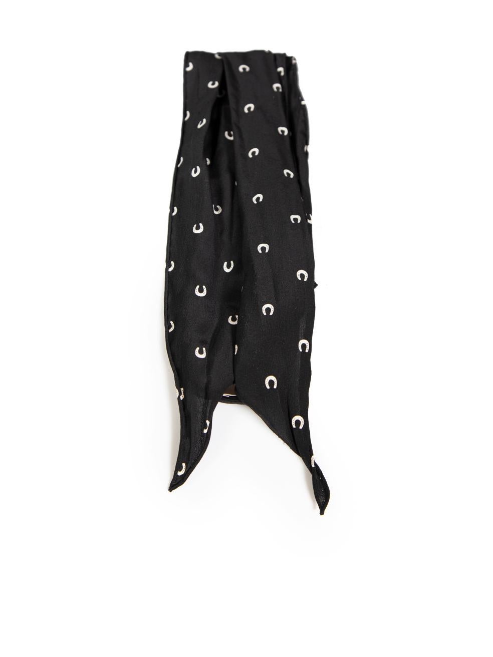 Saint Laurent Black Horse Shoe Print Skinny Scarf In Excellent Condition For Sale In London, GB