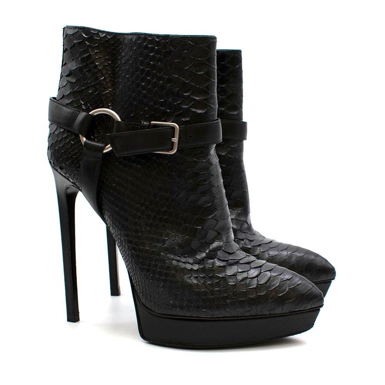 Saint Laurent Black Janis Python Ankle Boots 39 For Sale at 1stDibs