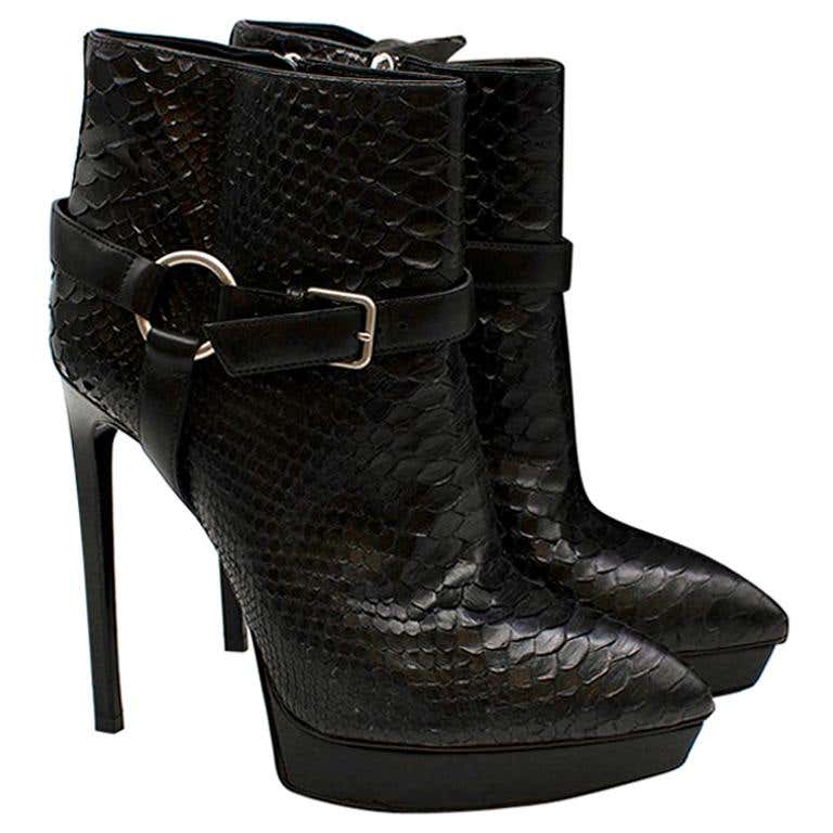 Saint Laurent Black Janis Python Ankle Boots - Size EU 39 at 1stDibs
