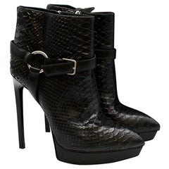 Saint Laurent Black Janis Python Ankle Boots - Size EU 39