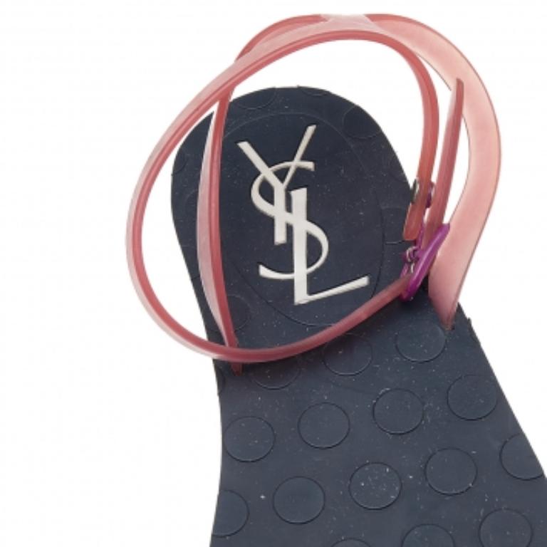 Women's Saint Laurent Black Jelly Thong Flats Size 37 For Sale