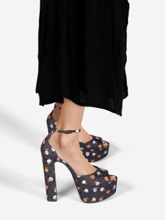 Saint Laurent Black Jodie Floral Print Sandals Size IT 37.5