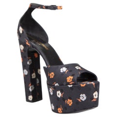 Saint Laurent Black Jodie Floral Print Sandals Size IT 37.5