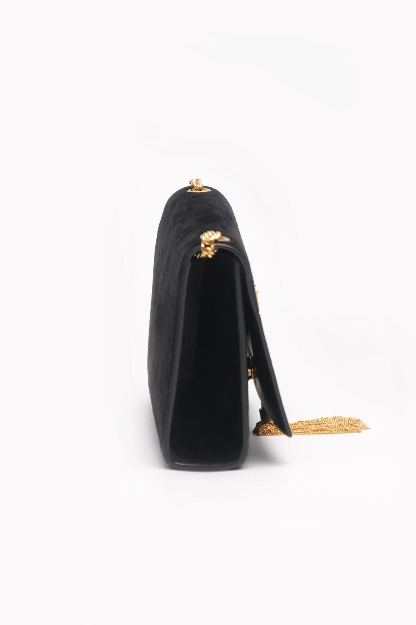 Saint Laurent Black Kate Gold Tassel Suede Medium In Good Condition For Sale In Montreal, Quebec