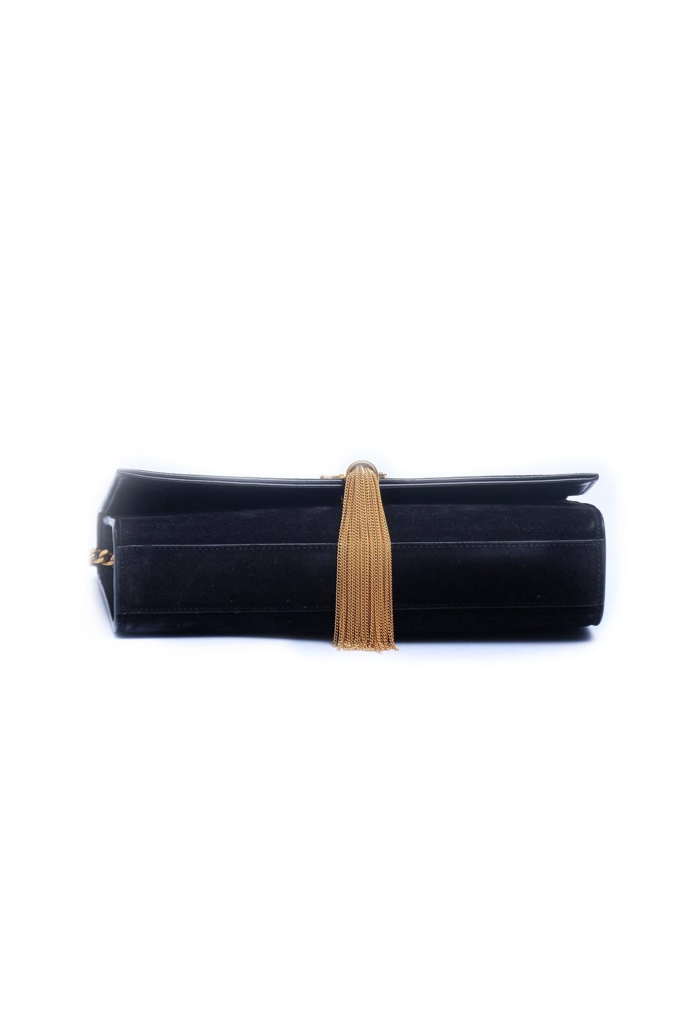 Women's or Men's Saint Laurent Black Kate Gold Tassel Suede Medium For Sale