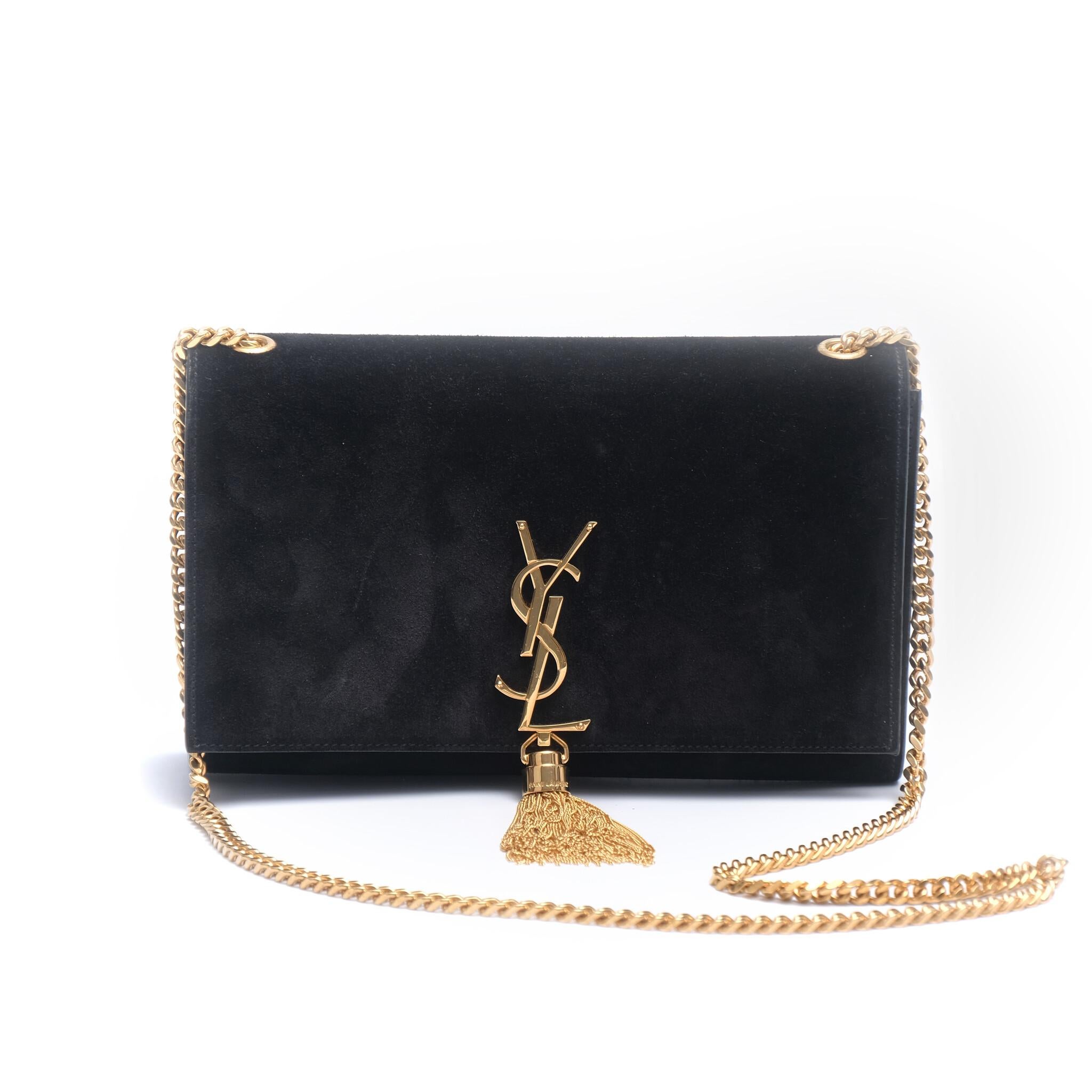 Saint Laurent Black Kate Gold Tassel Suede Medium For Sale 1