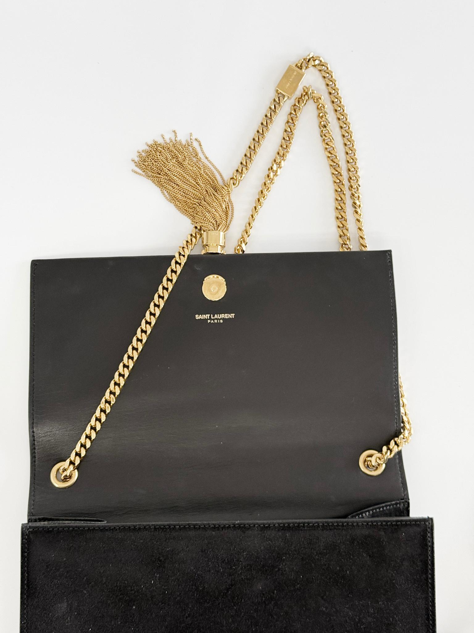 Saint Laurent Black Kate Gold Tassel Suede Medium For Sale 2