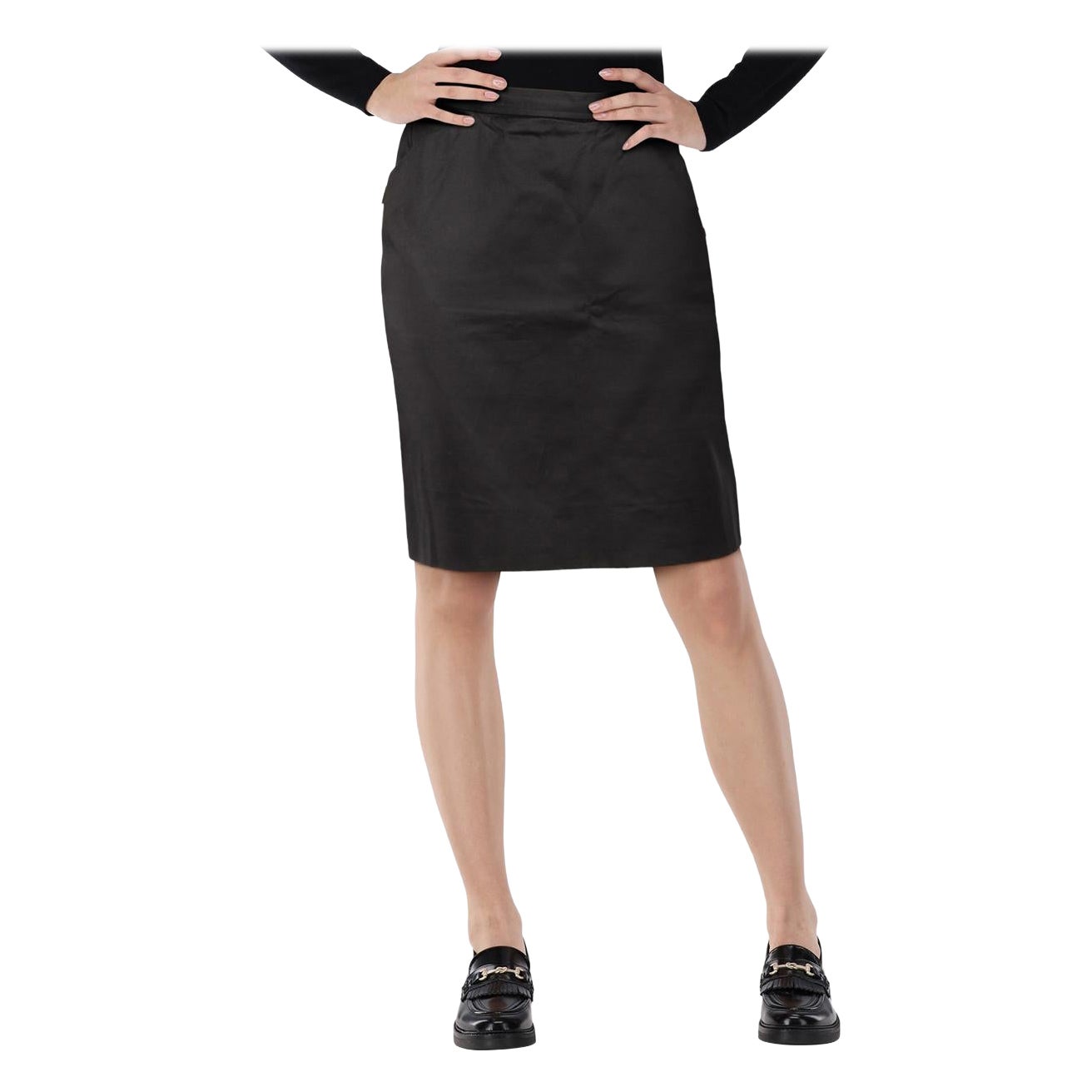 Saint Laurent Black Knee Length Pocket Skirt Size M im Angebot