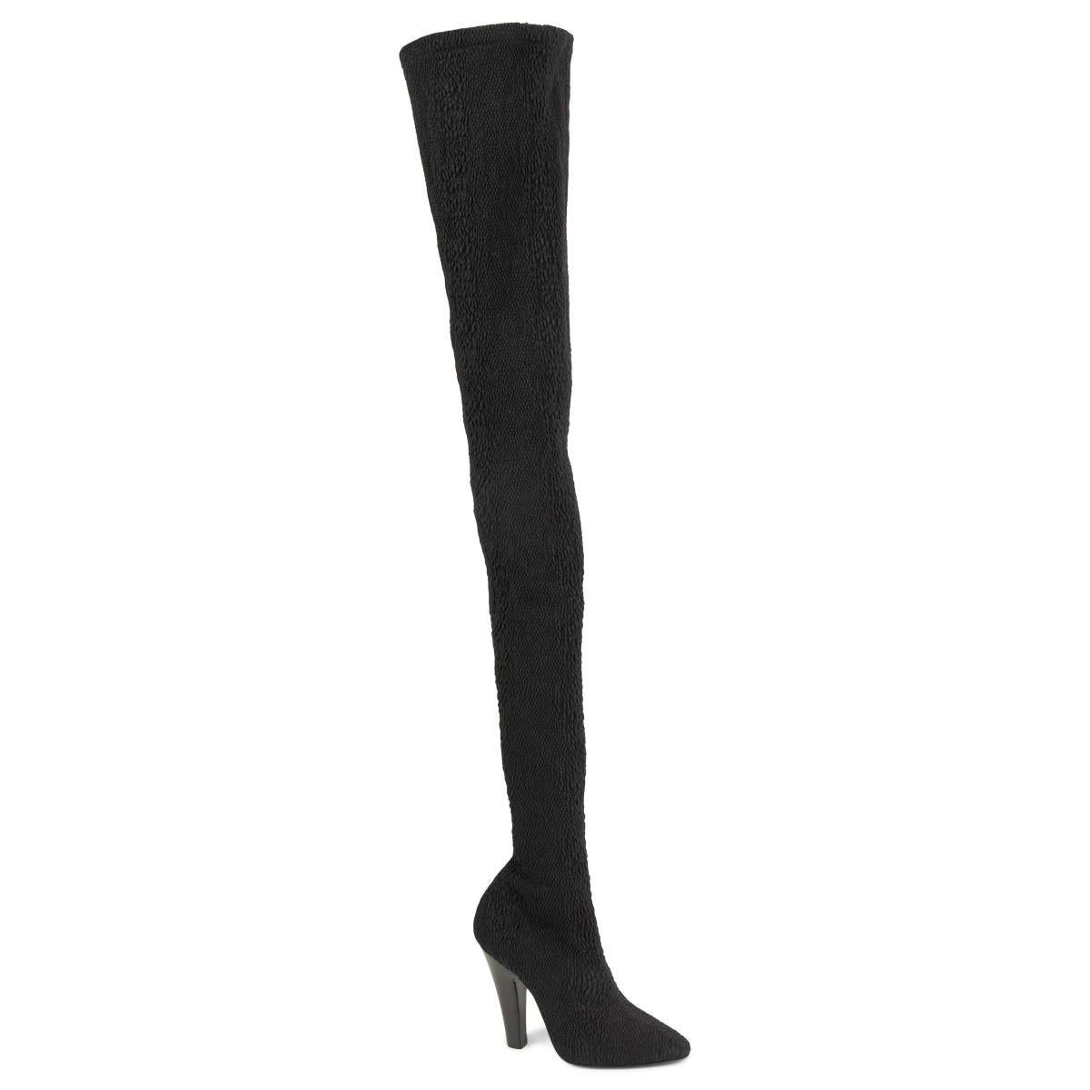 SAINT LAURENT black KOLLER STRETCH CLOQUE OVER KNEE Boots Shoes 39 For Sale