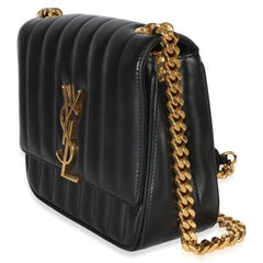 Saint Laurent Black Lambskin Matelasse Monogram Medium Vicky Chain Bag