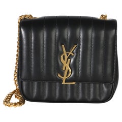 Saint Laurent Black Lambskin Matelasse Monogram Medium Vicky Chain Bag