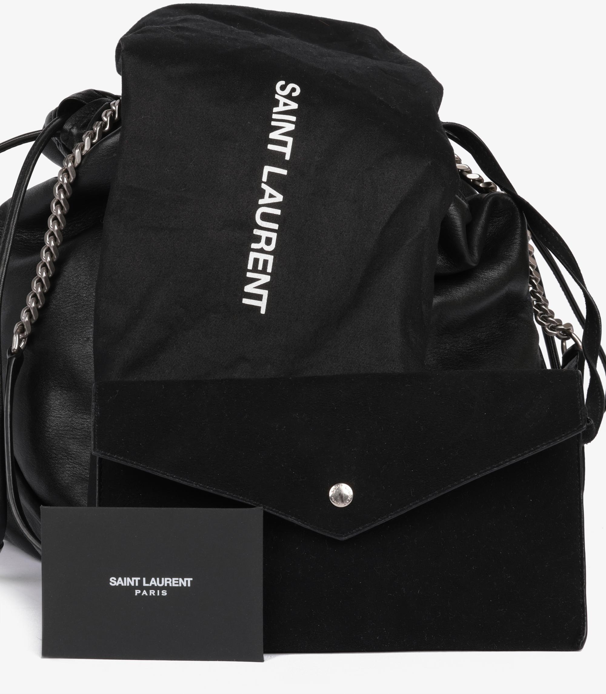 Saint Laurent Black Lambskin Teddy Bucket Bag With Pouch For Sale 7