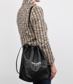 Saint Laurent Schwarzes Lammfell Teddy Bucket Bag mit Beutel