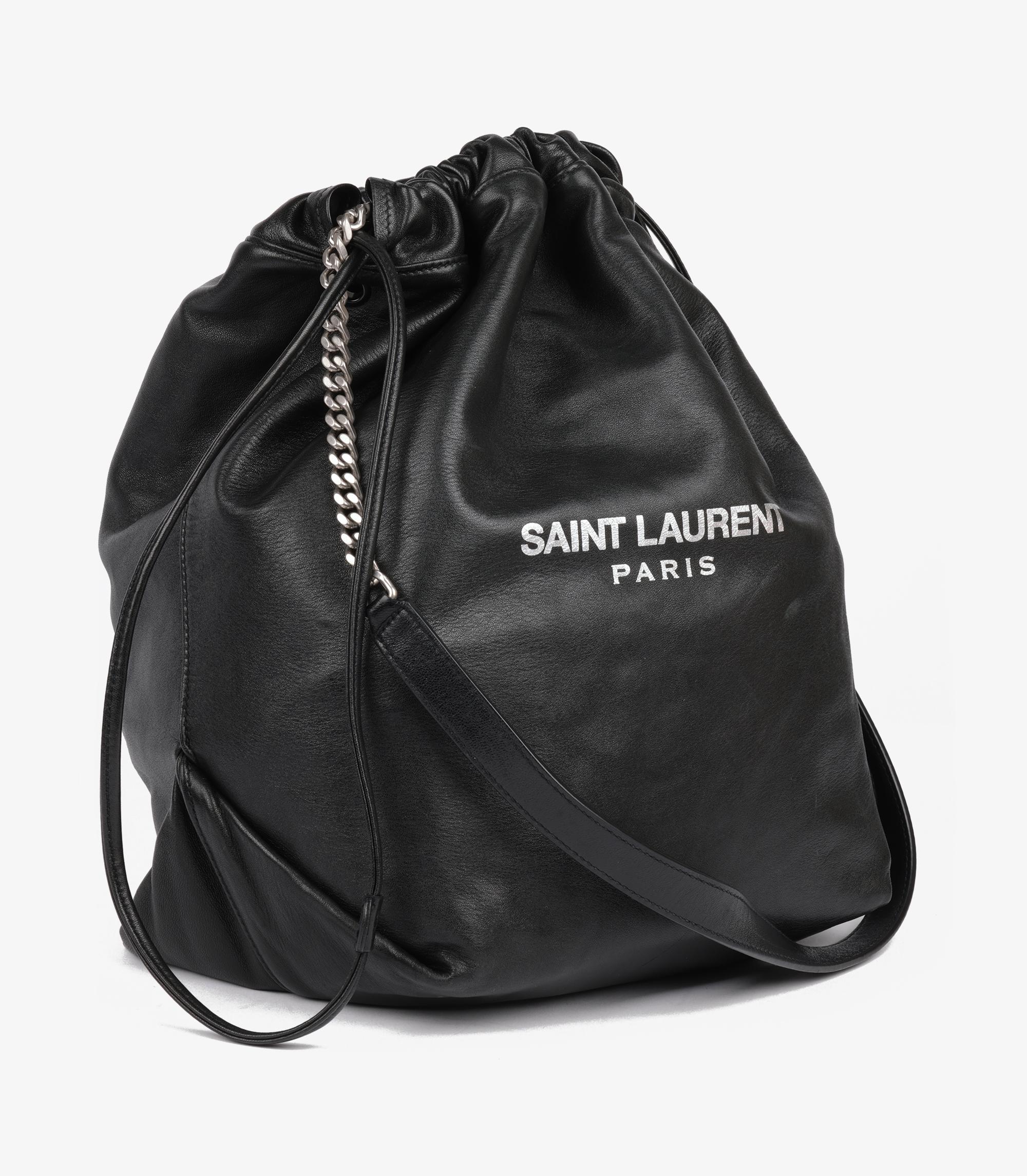 Saint Laurent Black Lambskin Teddy Bucket Bag With Pouch In Excellent Condition For Sale In Bishop's Stortford, Hertfordshire