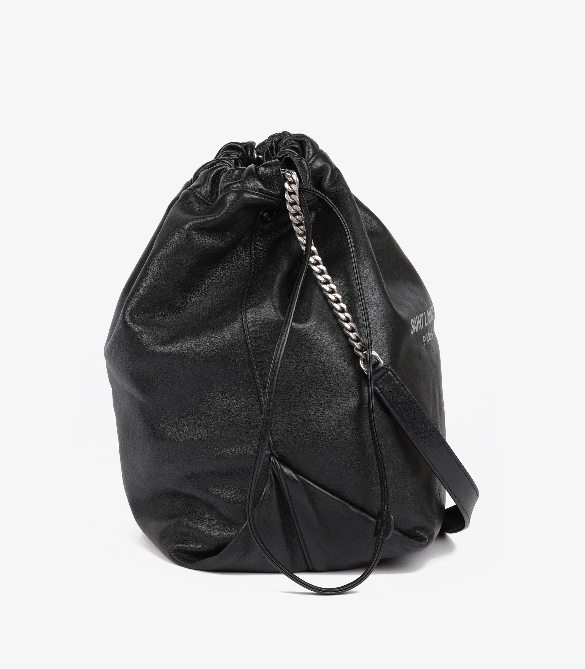 Women's Saint Laurent Black Lambskin Teddy Bucket Bag With Pouch For Sale