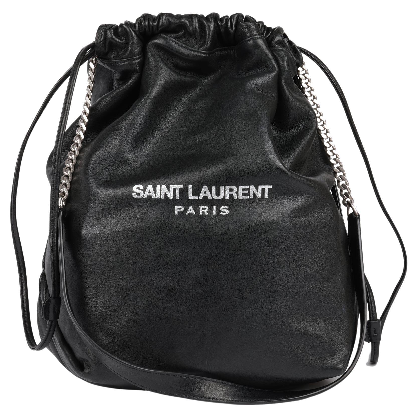 Saint Laurent Black Lambskin Teddy Bucket Bag With Pouch For Sale