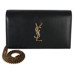 Saint Laurent Black Lambskin Tri Metal Kate Wallet On Chain Bag