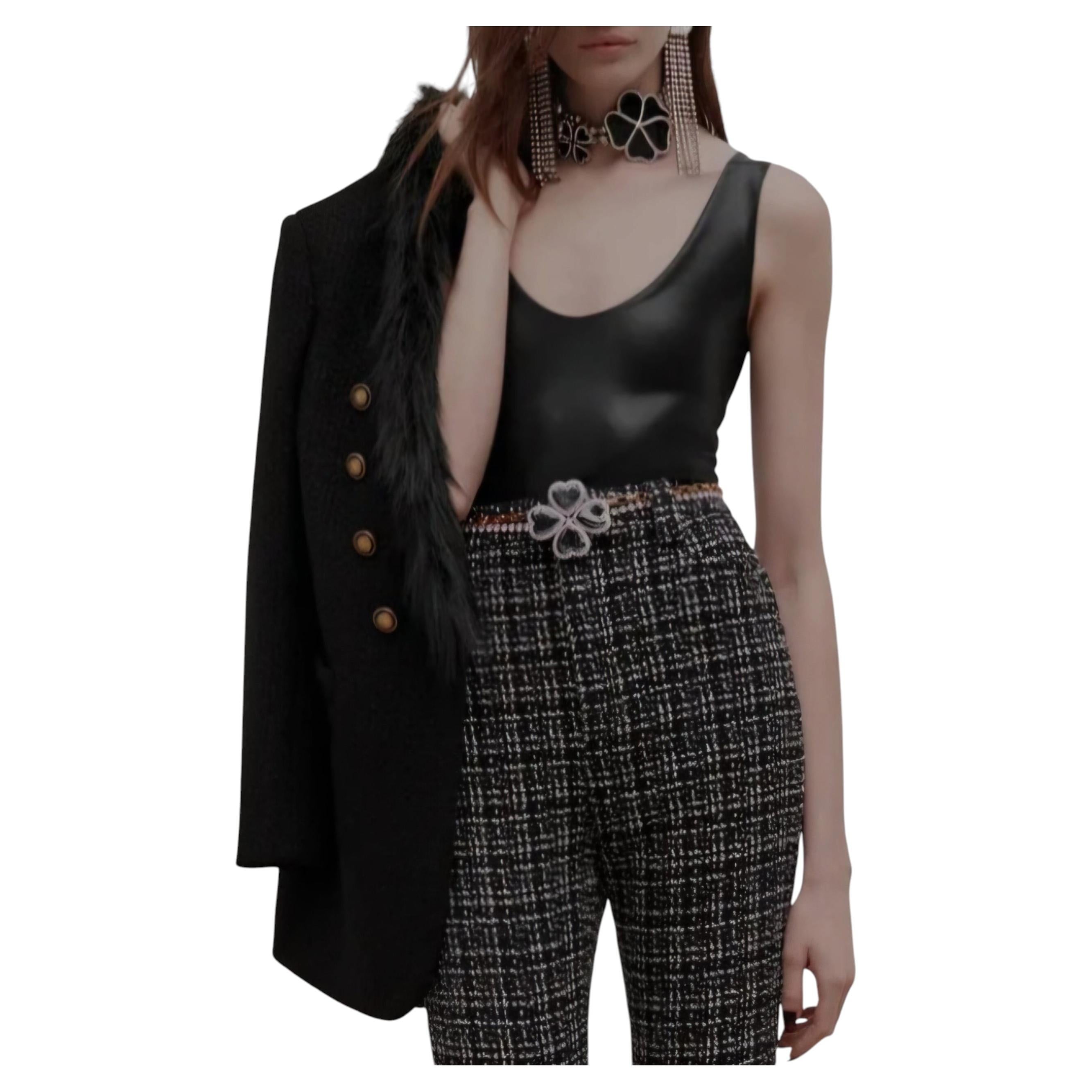 Saint Laurent Black Lamé Metallic Bodysuit Collection Fall RTW21