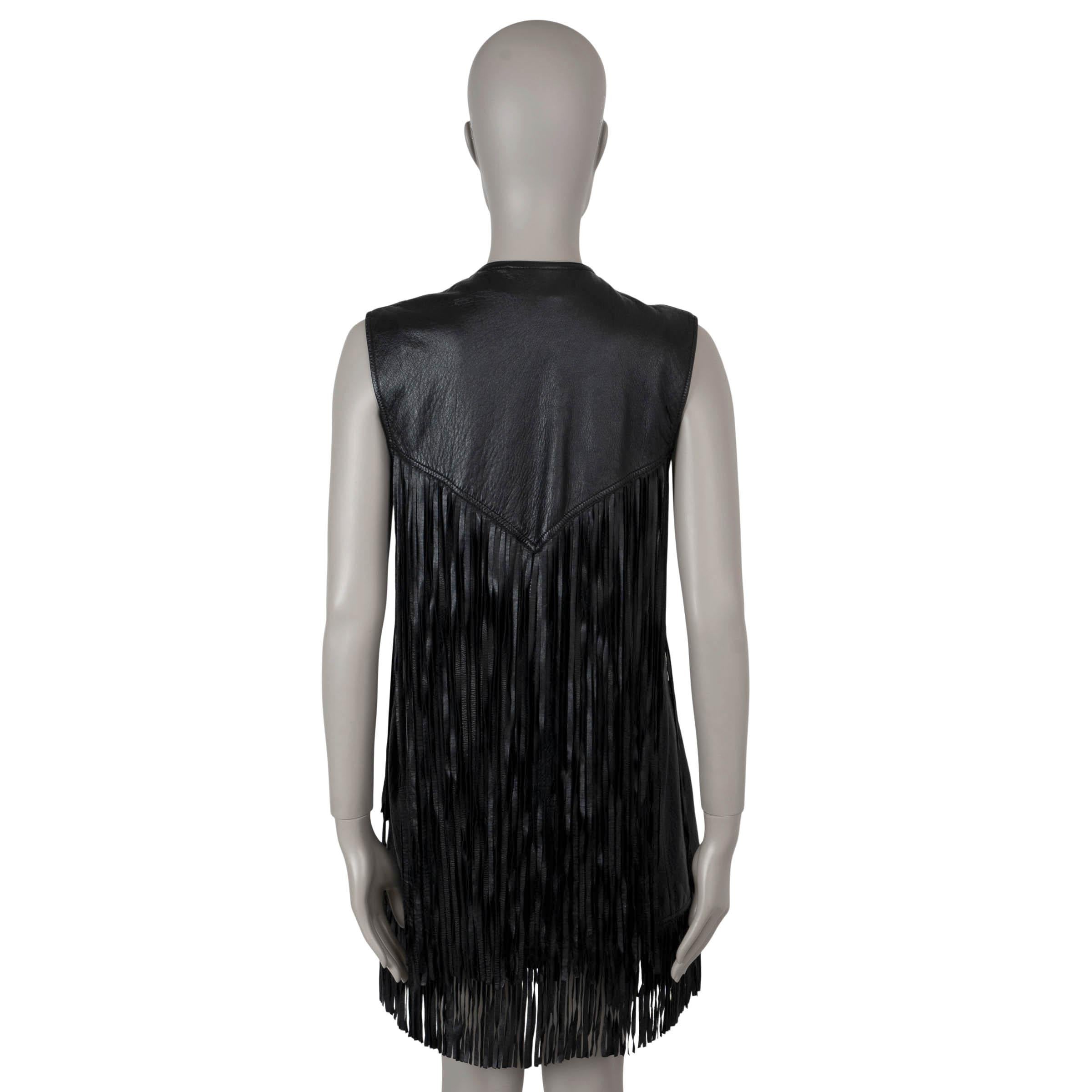 Black SAINT LAURENT black leather 2016 FRIGNED VEST Jacket 40 M For Sale