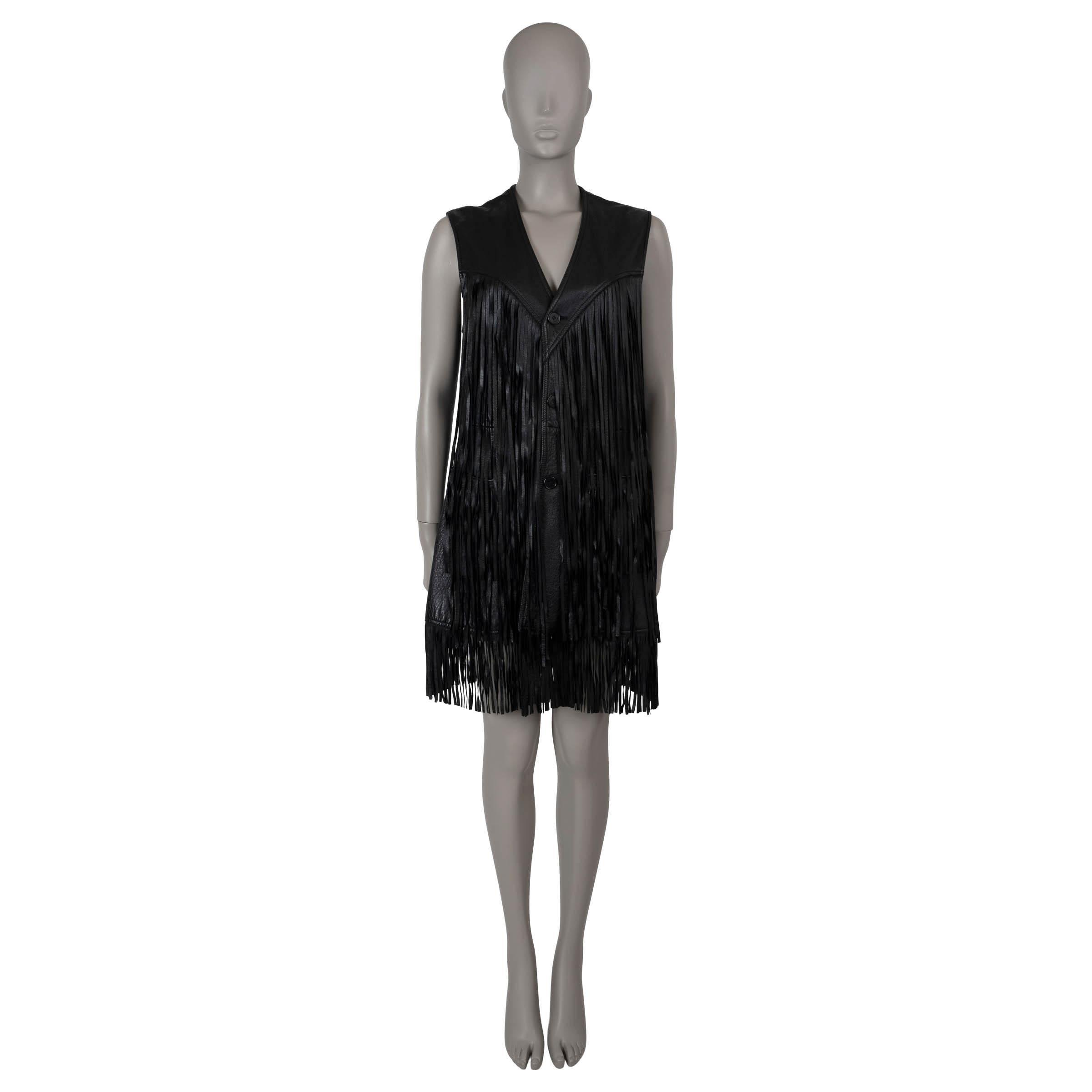 SAINT LAURENT black leather 2016 FRIGNED VEST Jacket 40 M In Excellent Condition For Sale In Zürich, CH