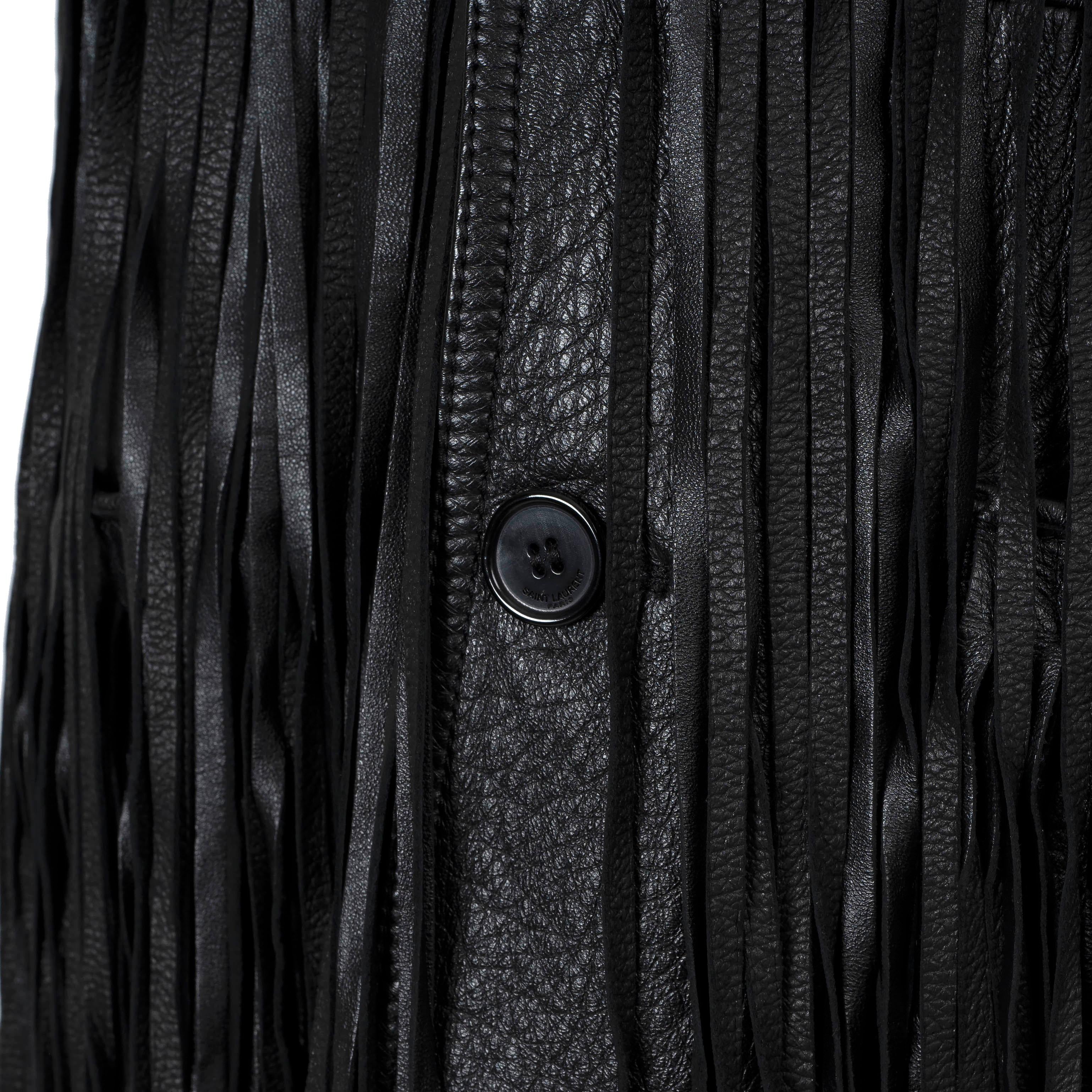 Women's SAINT LAURENT black leather 2016 FRIGNED VEST Jacket 40 M For Sale