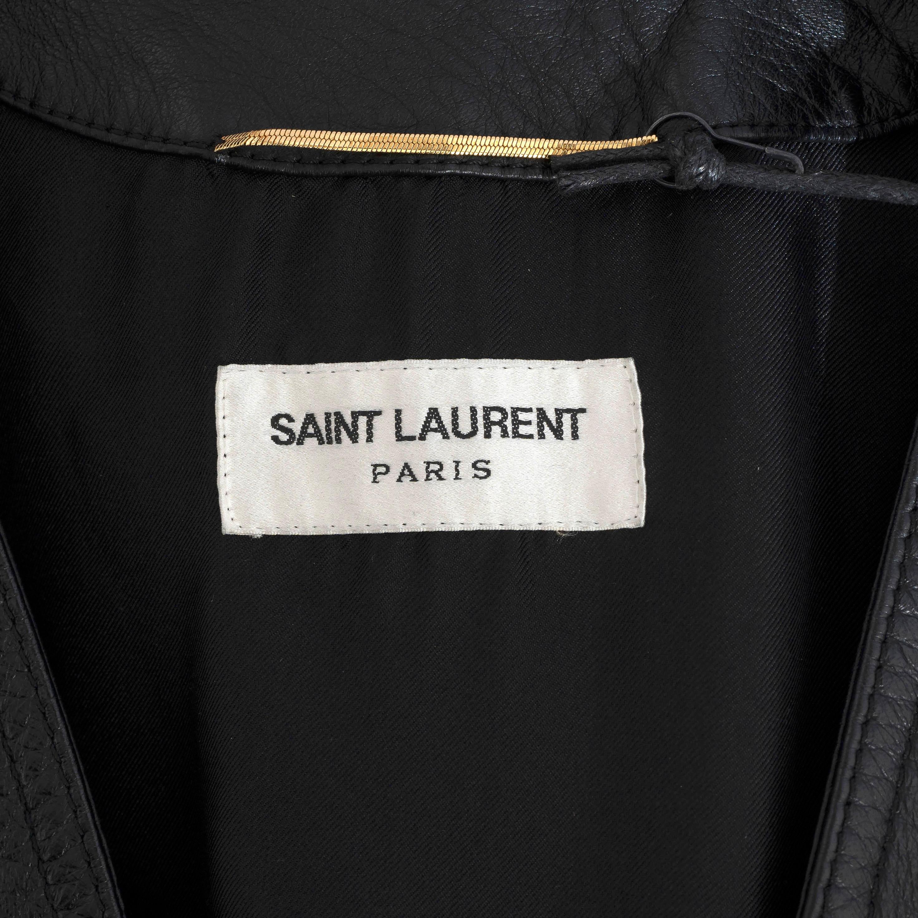 SAINT LAURENT black leather 2016 FRIGNED VEST Jacket 40 M For Sale 1