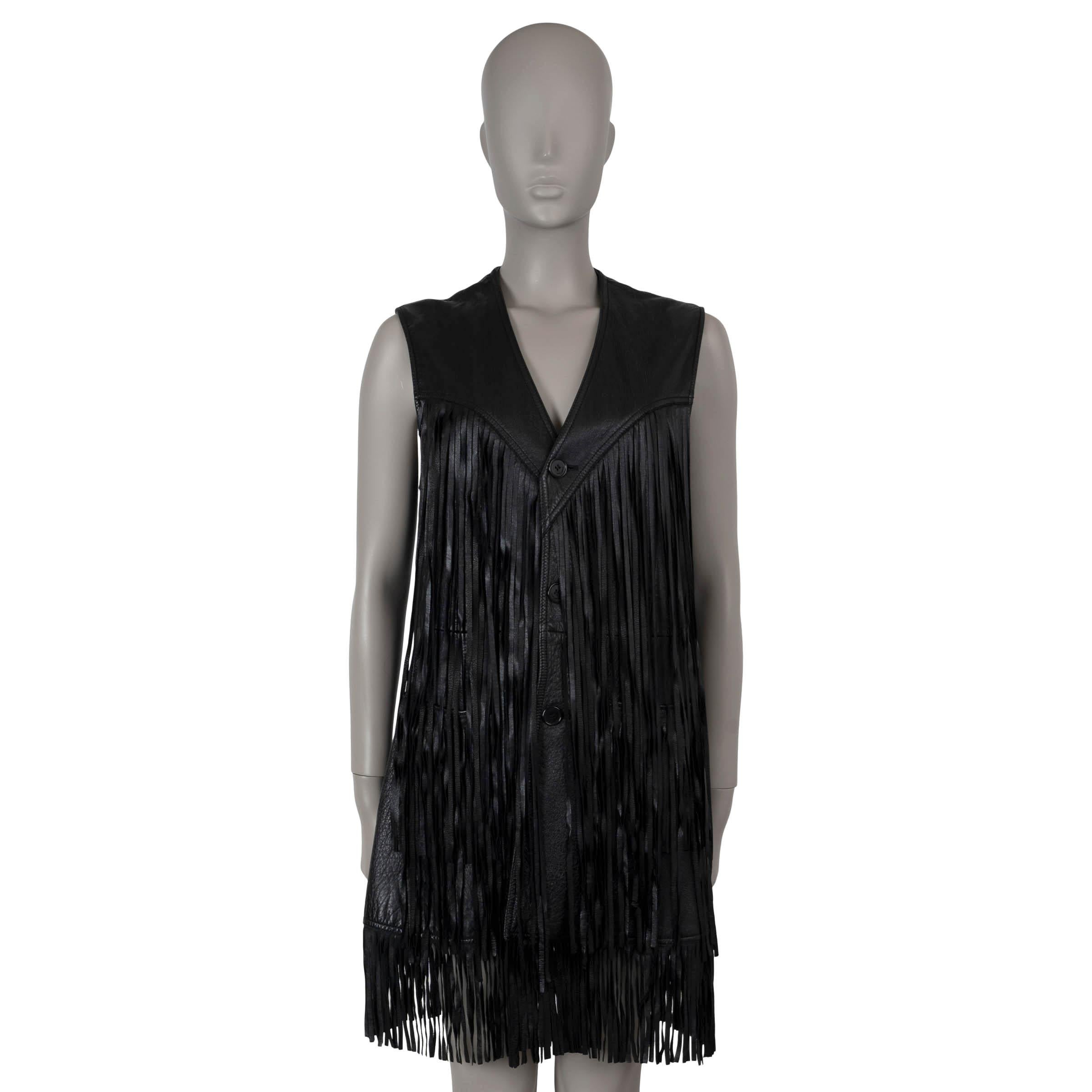 SAINT LAURENT black leather 2016 FRIGNED VEST Jacket 40 M For Sale