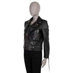 SAINT LAURENT black leather 2017 DISTRESSED BIKER Jacket 42 L