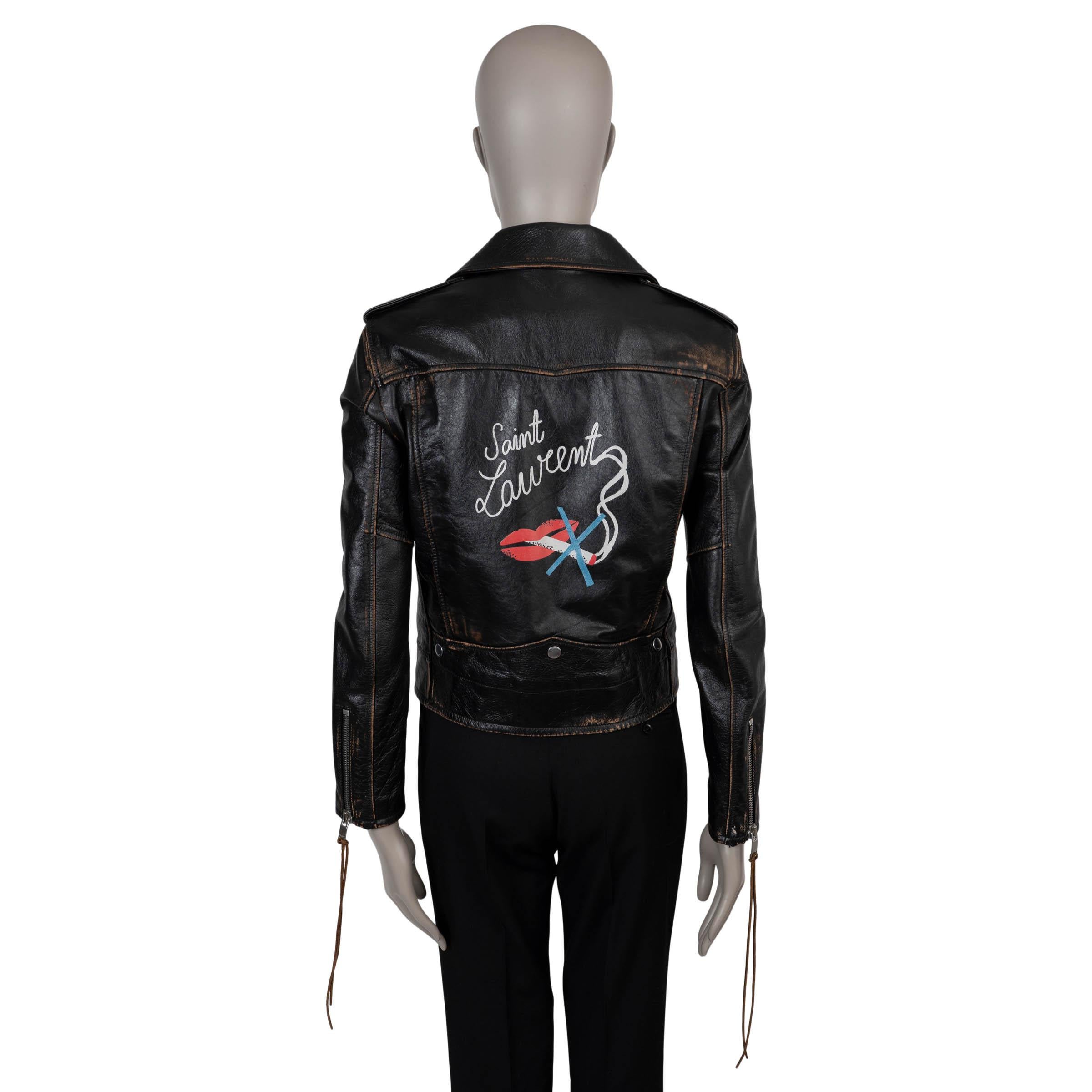 Noir SAINT LAURENT blouson BIKER DISTRESSED 2017 en cuir noir 42 L en vente