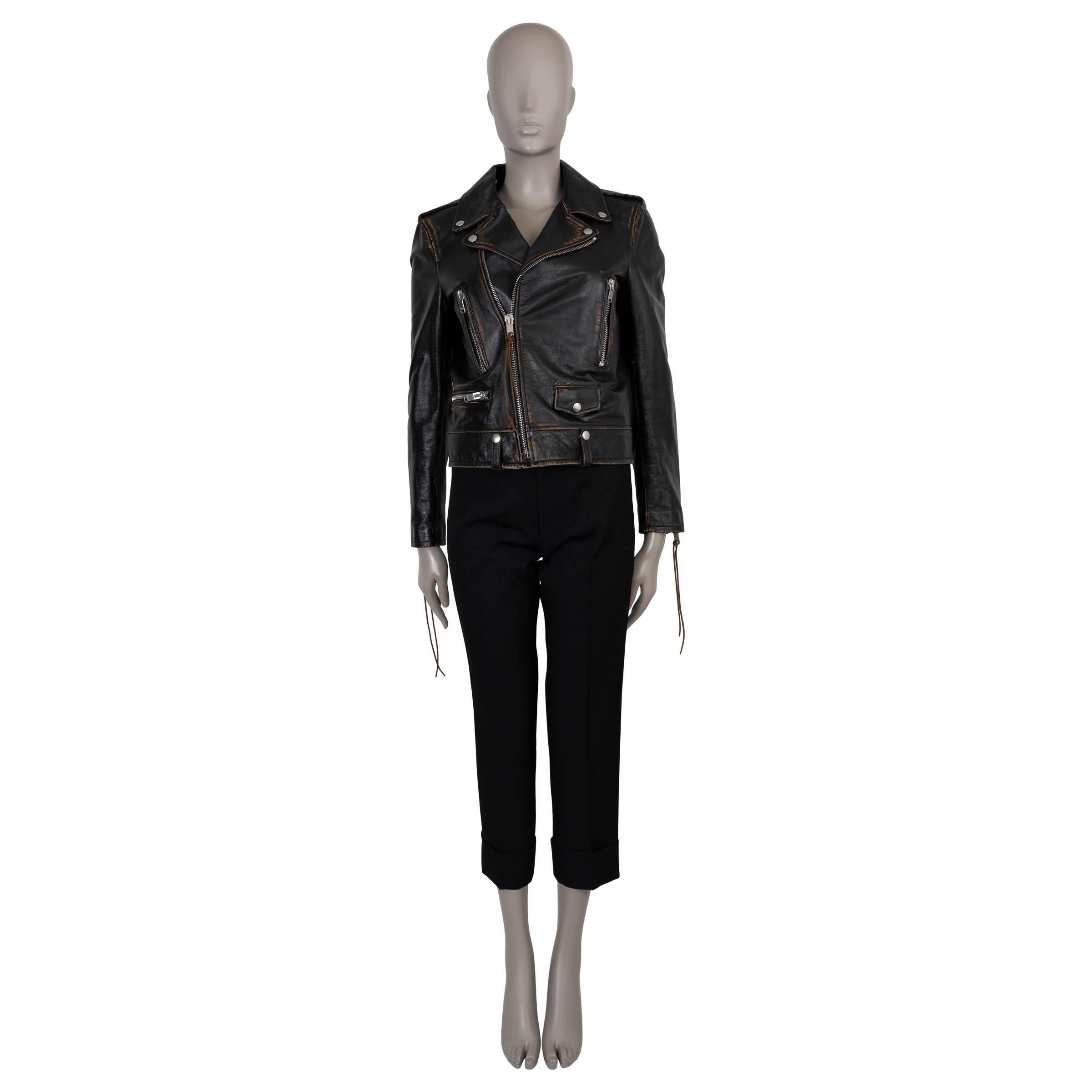 SAINT LAURENT blouson BIKER DISTRESSED 2017 en cuir noir 42 L Excellent état - En vente à Zürich, CH