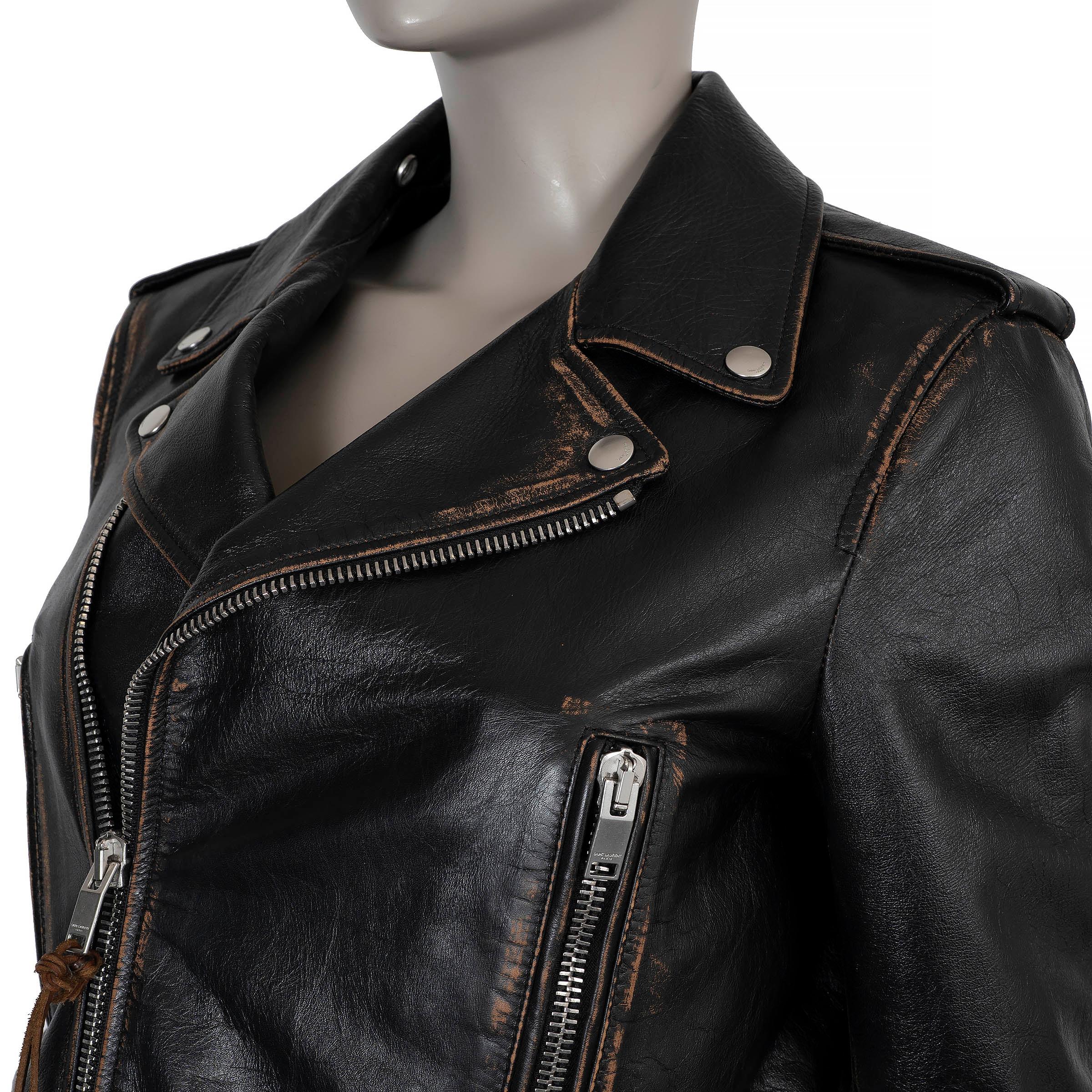 SAINT LAURENT blouson BIKER DISTRESSED 2017 en cuir noir 42 L Unisexe en vente