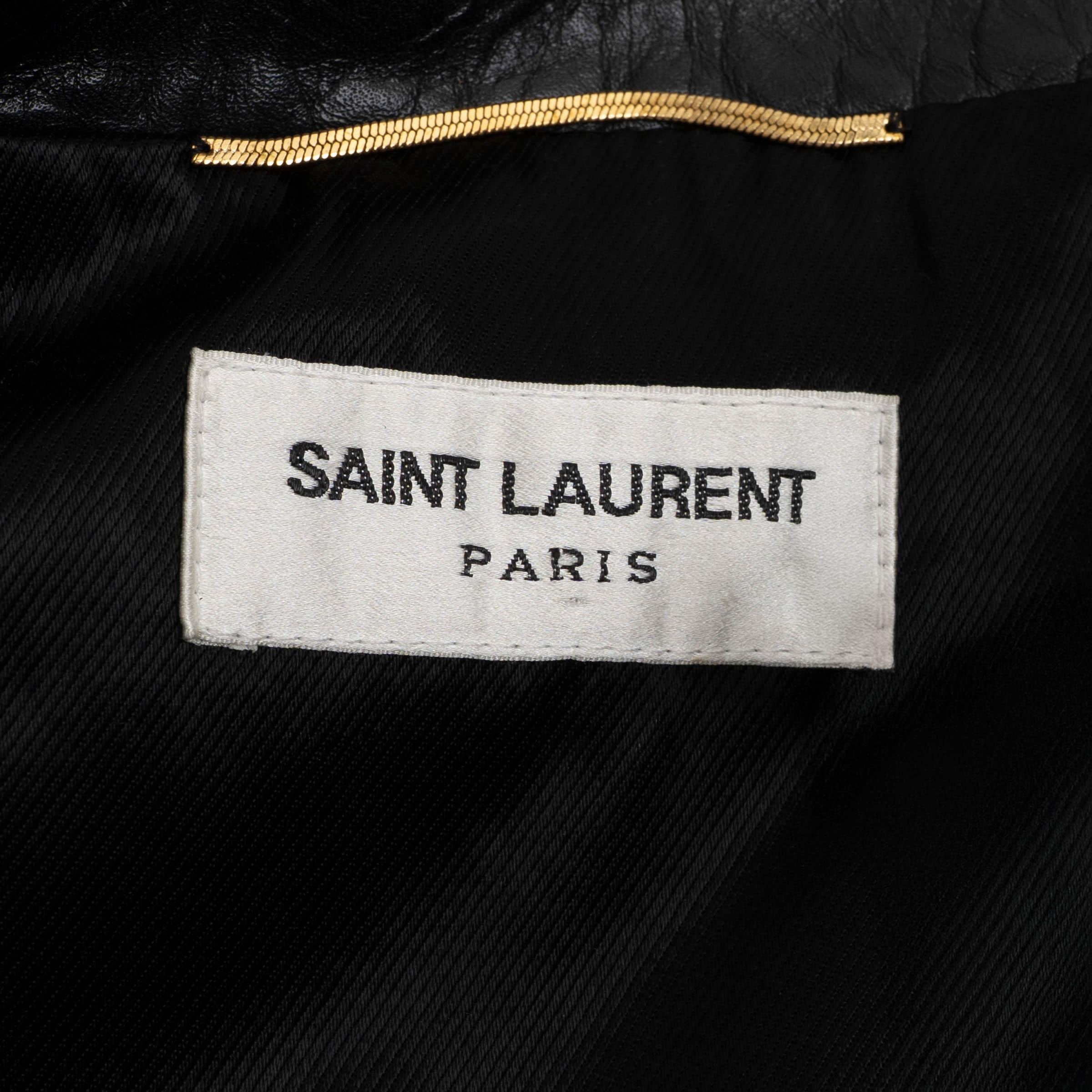 SAINT LAURENT blouson BIKER DISTRESSED 2017 en cuir noir 42 L en vente 1