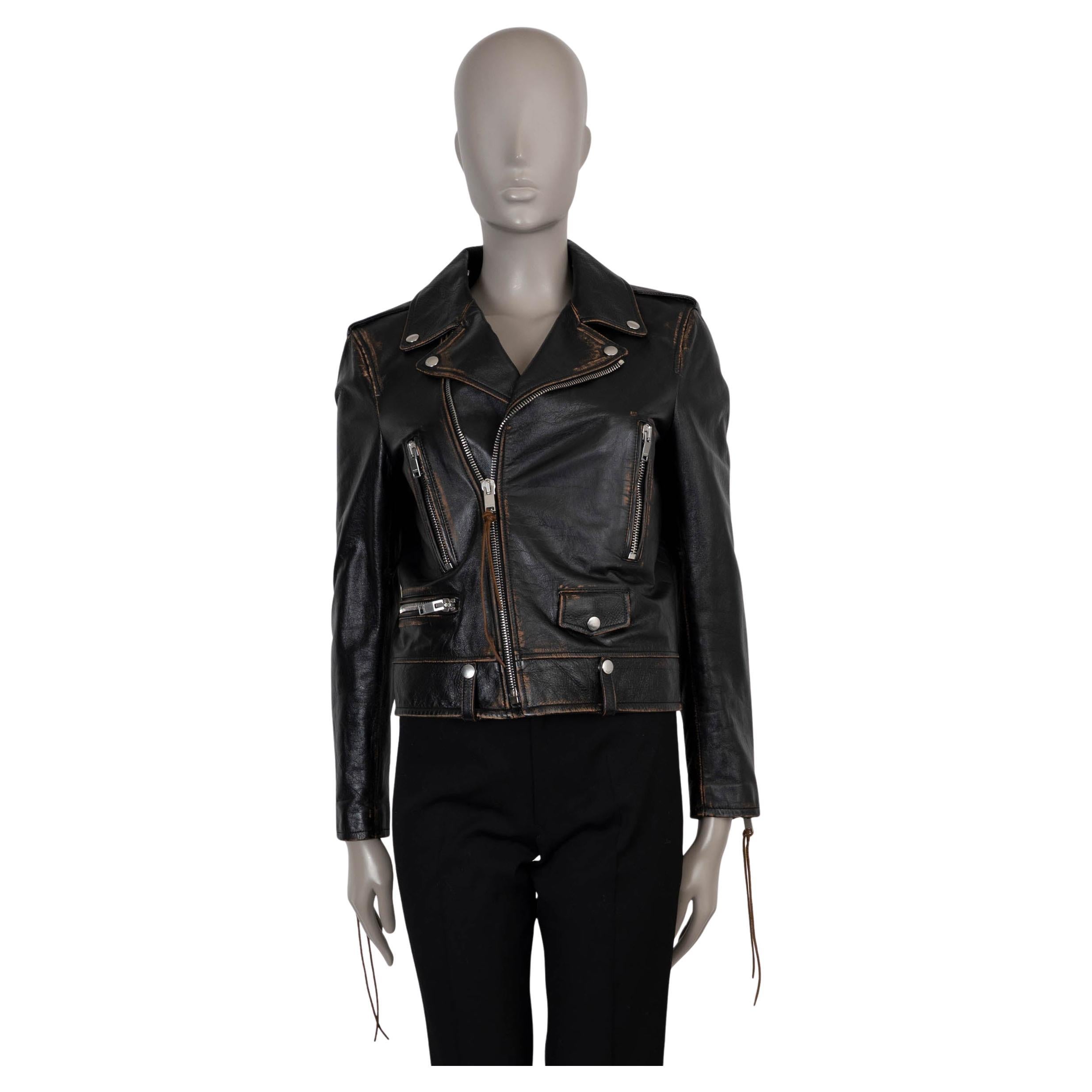 SAINT LAURENT schwarzes Leder 2017 DISTRESSED BIKER Jacke 42 L