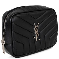 SAINT LAURENT black leather 2018 MONOGRAM LOULOU COSMETIC Case Pouch Bag