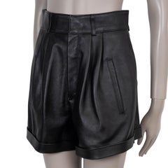 SAINT LAURENT black leather 2018 PLEATED Shorts Pants 38 S