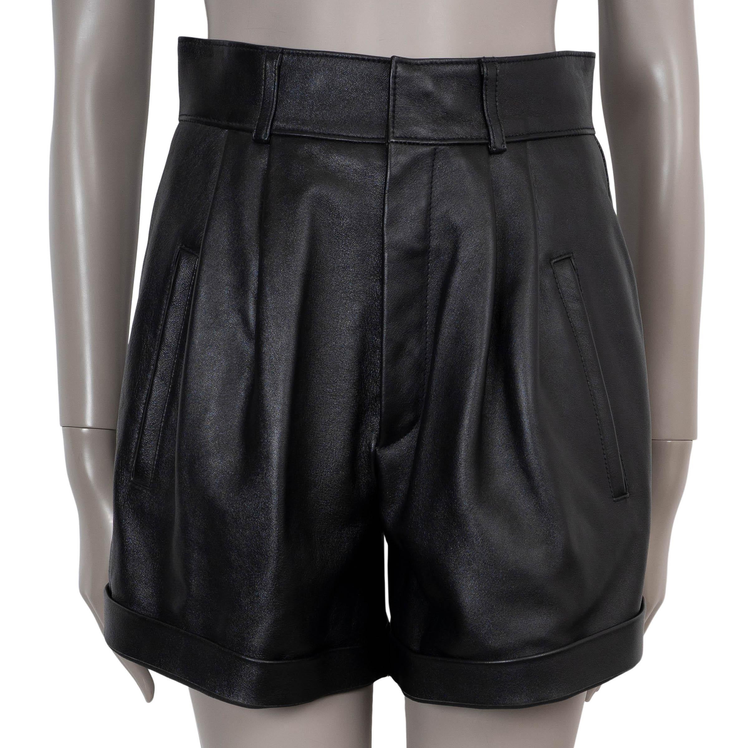 SAINT LAURENT black leather 2018 PLEATED Shorts Pants 38 S en vente