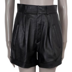 SAINT LAURENT black leather 2018 PLEATED Shorts Pants 38 S