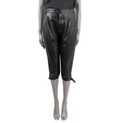 SAINT LAURENT black leather 2020 PLEATED CROPPED Pants 40 M