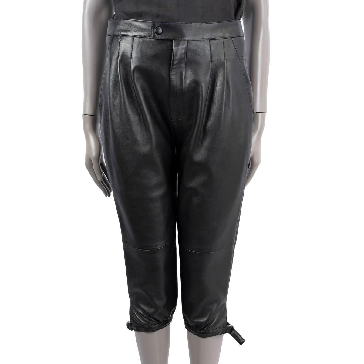 Black SAINT LAURENT black leather 2020 PLEATED CROPPED Pants 40 M For Sale