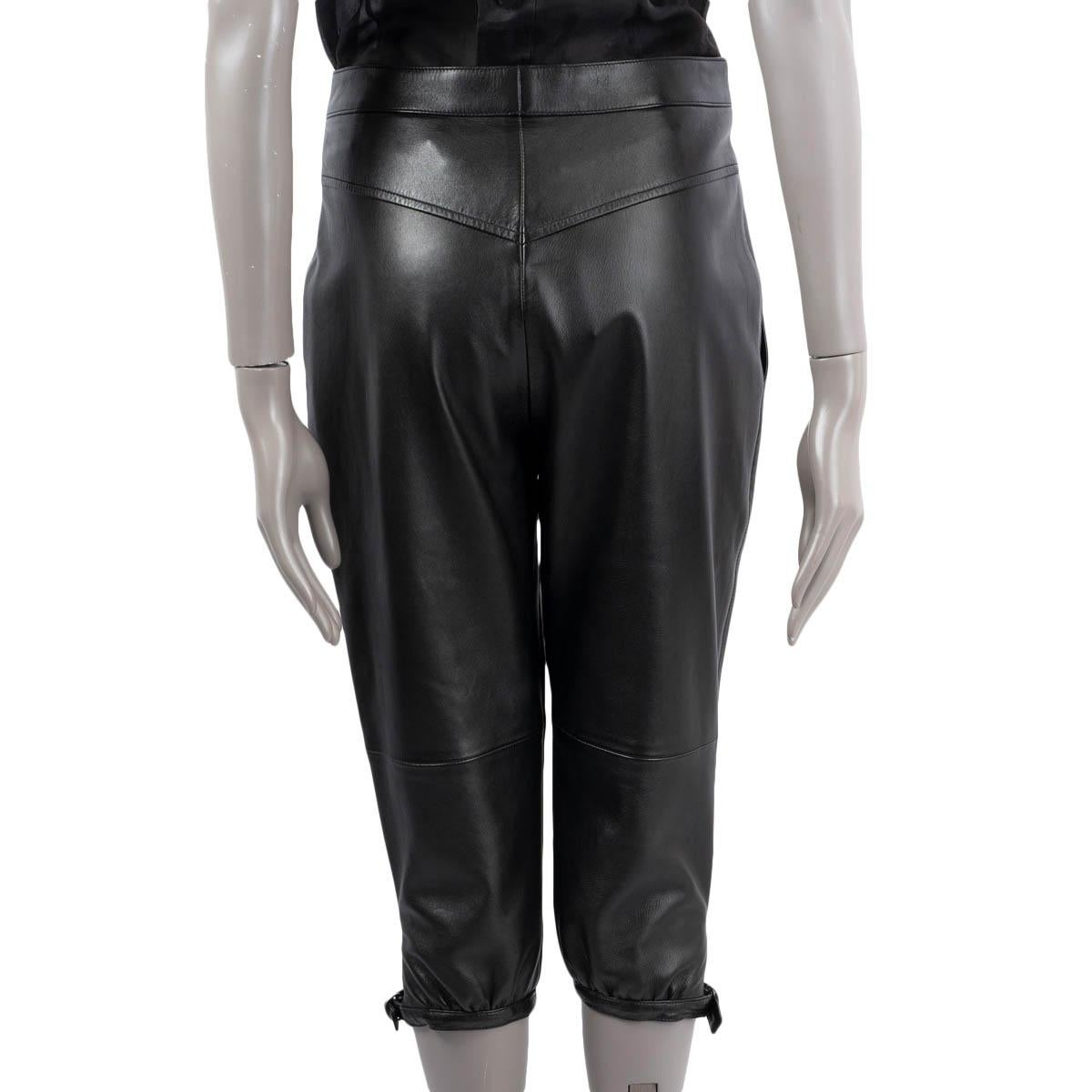 Women's SAINT LAURENT black leather 2020 PLEATED CROPPED Pants 40 M For Sale