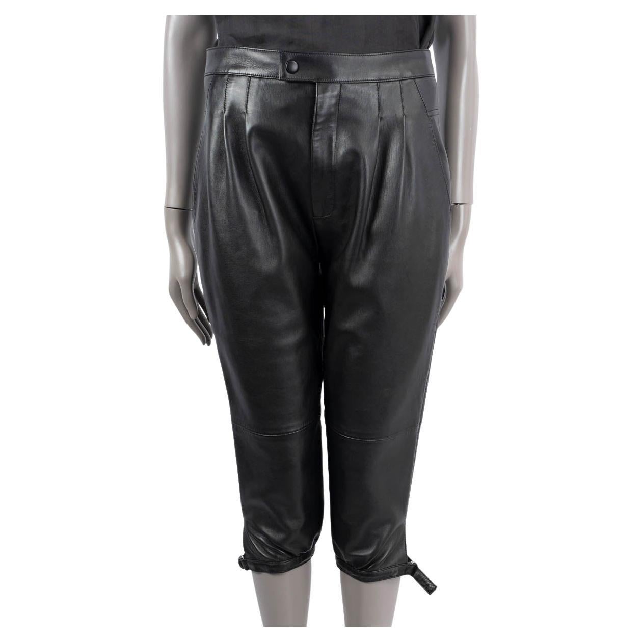 SAINT LAURENT black leather 2020 PLEATED CROPPED Pants 40 M For Sale