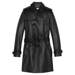 SAINT LAURENT black leather 2021 TRENCH Coat Jacket 36 XS