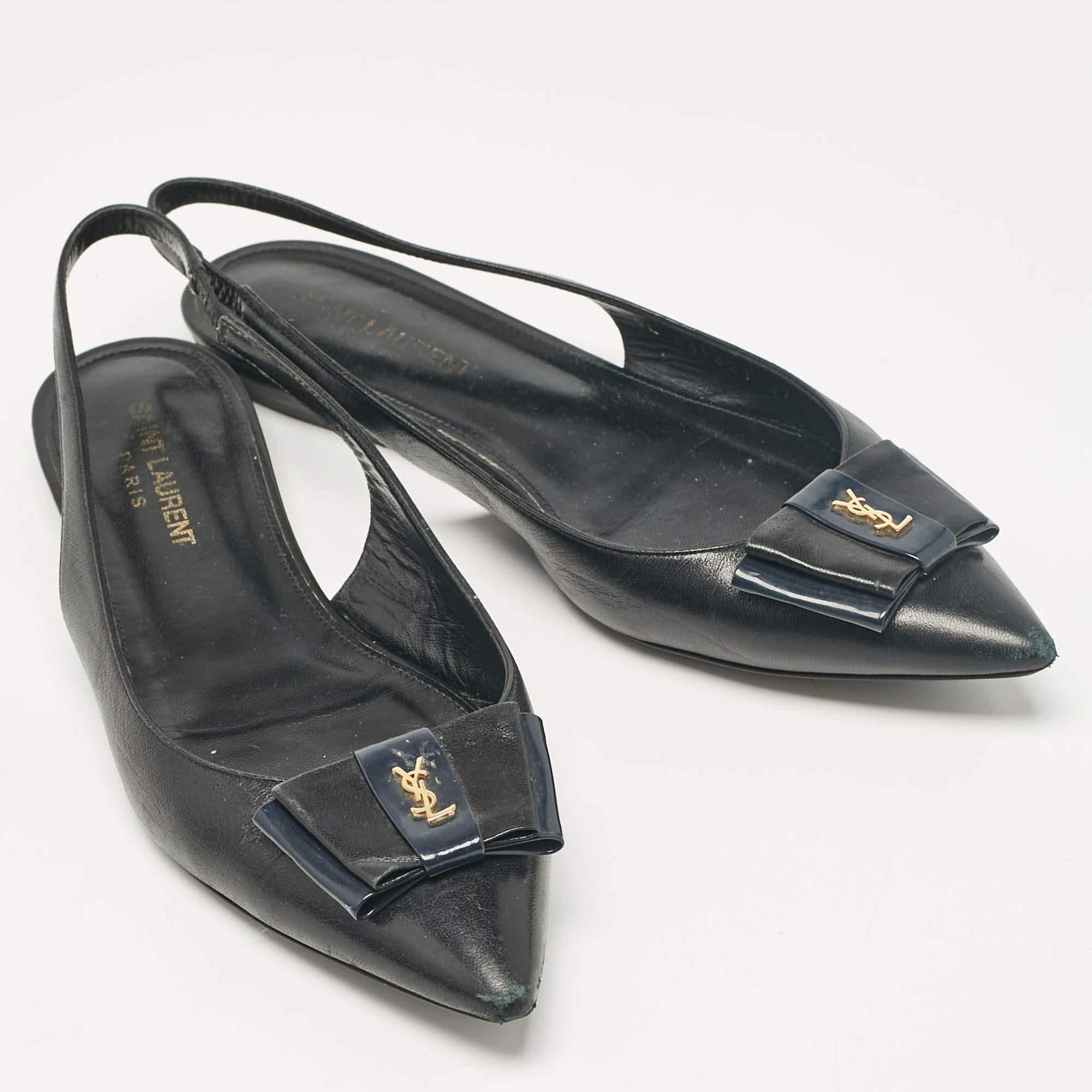 Women's Saint Laurent Black Leather Anais Slingback Flats Size 37