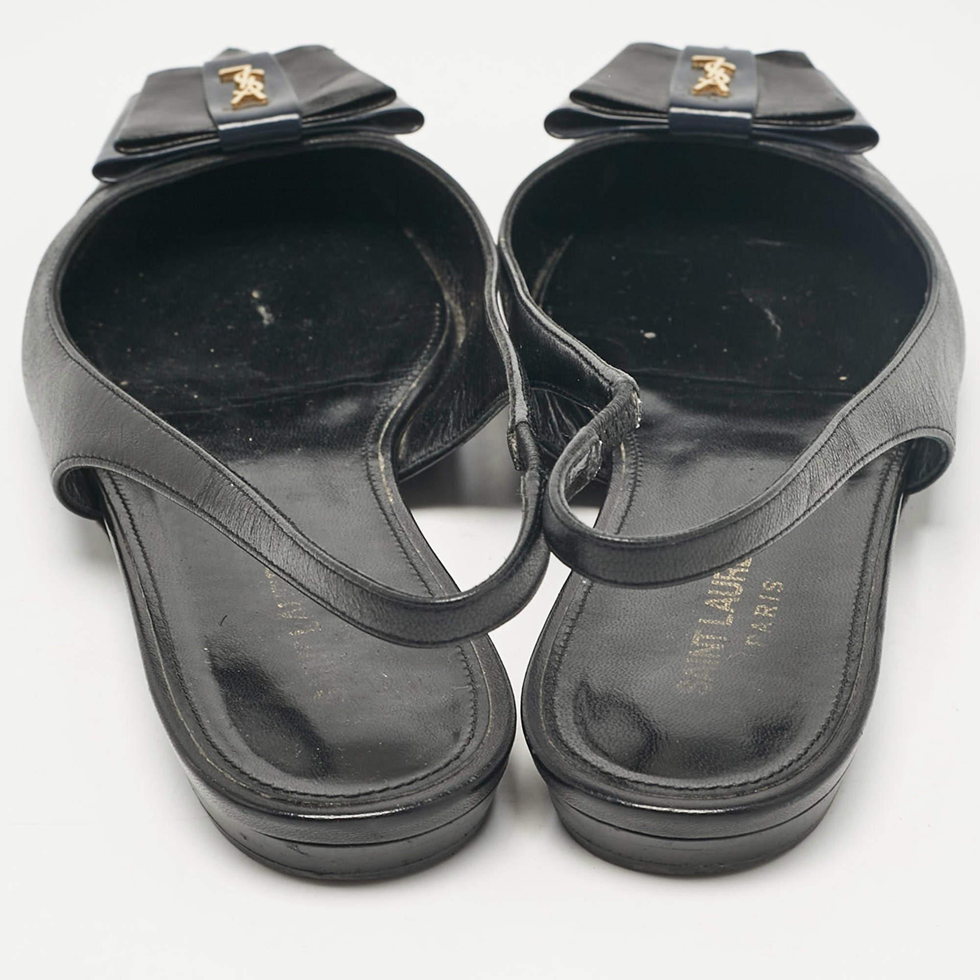 Saint Laurent Black Leather Anais Slingback Flats Size 37 1