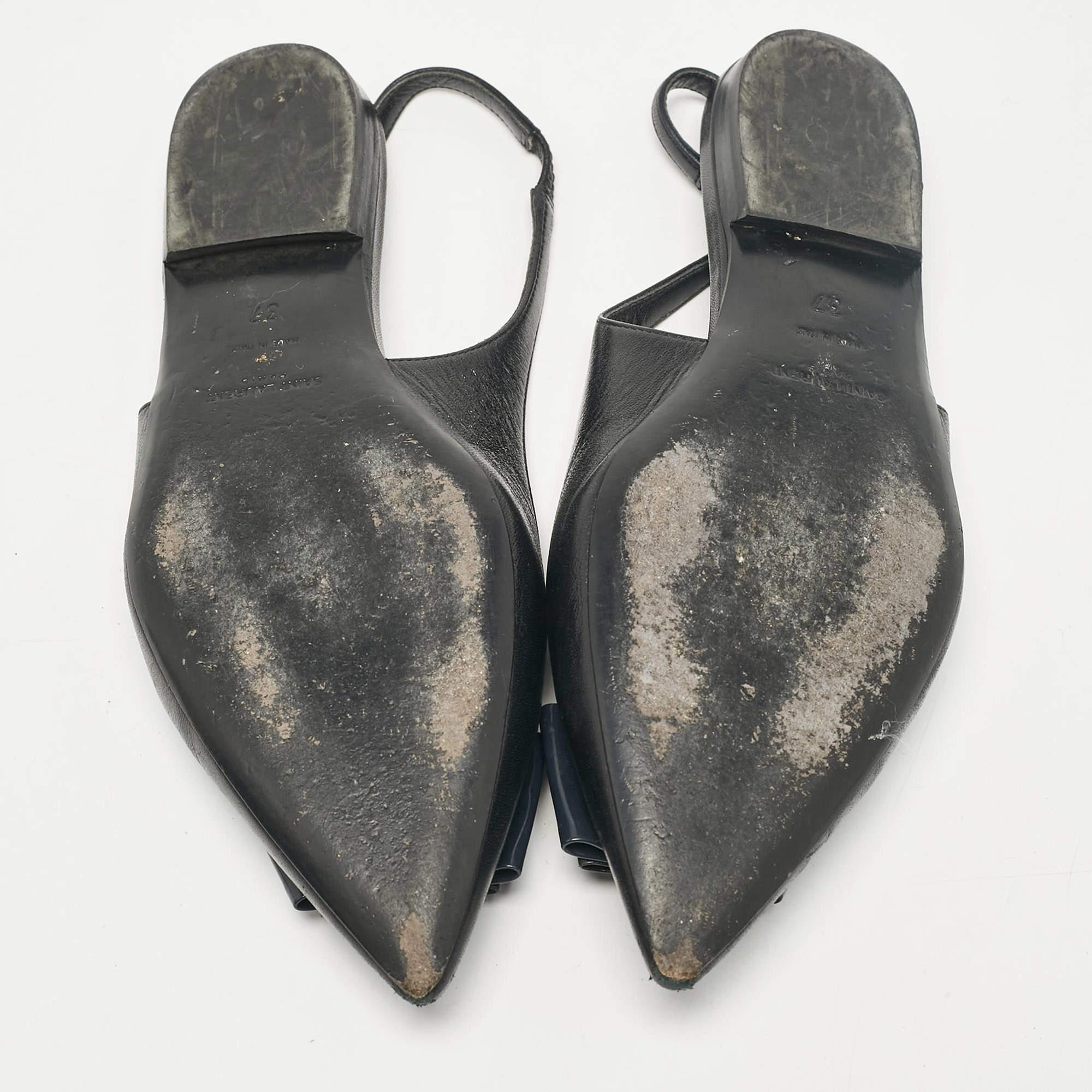 Saint Laurent Black Leather Anais Slingback Flats Size 37 2