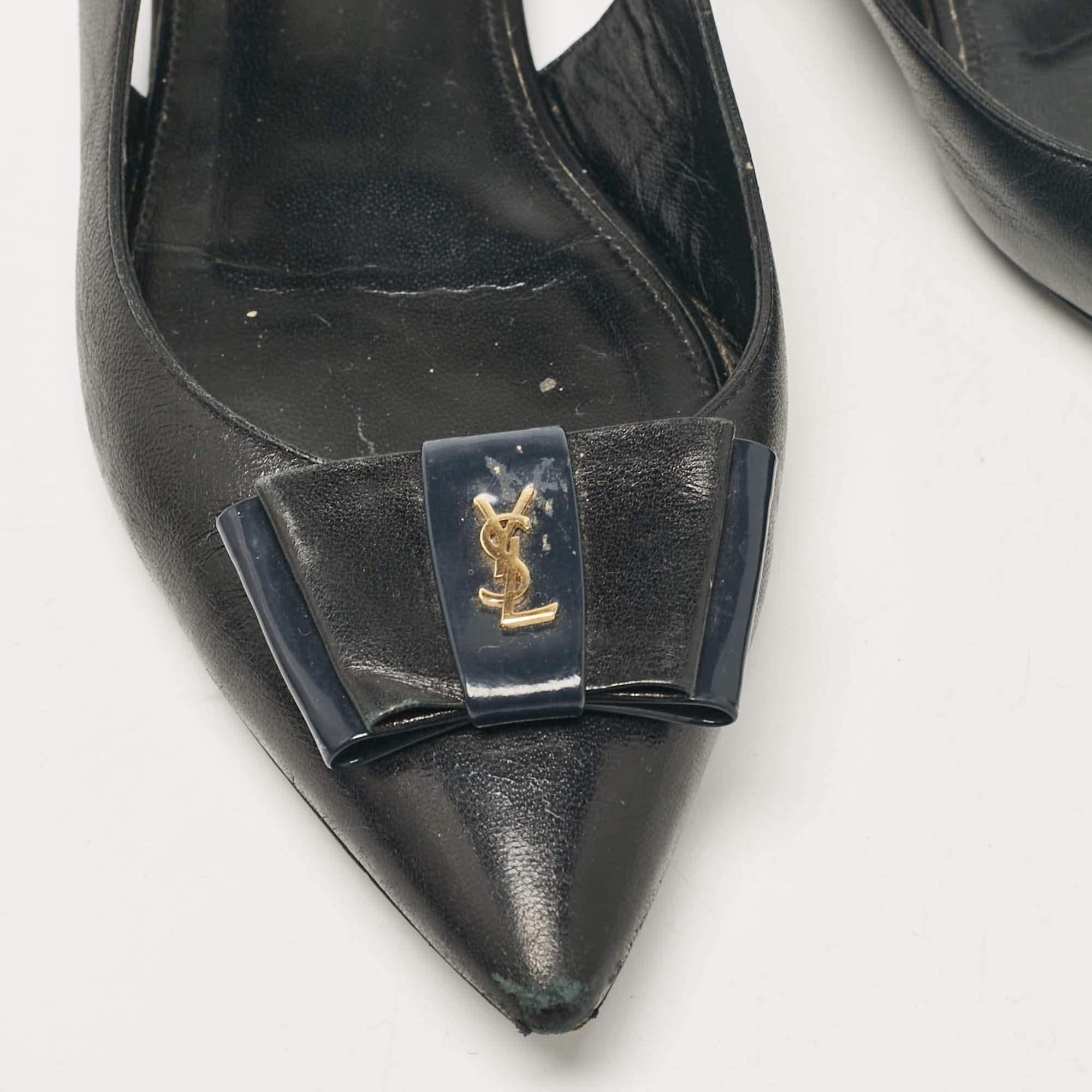 Saint Laurent Black Leather Anais Slingback Flats Size 37 3