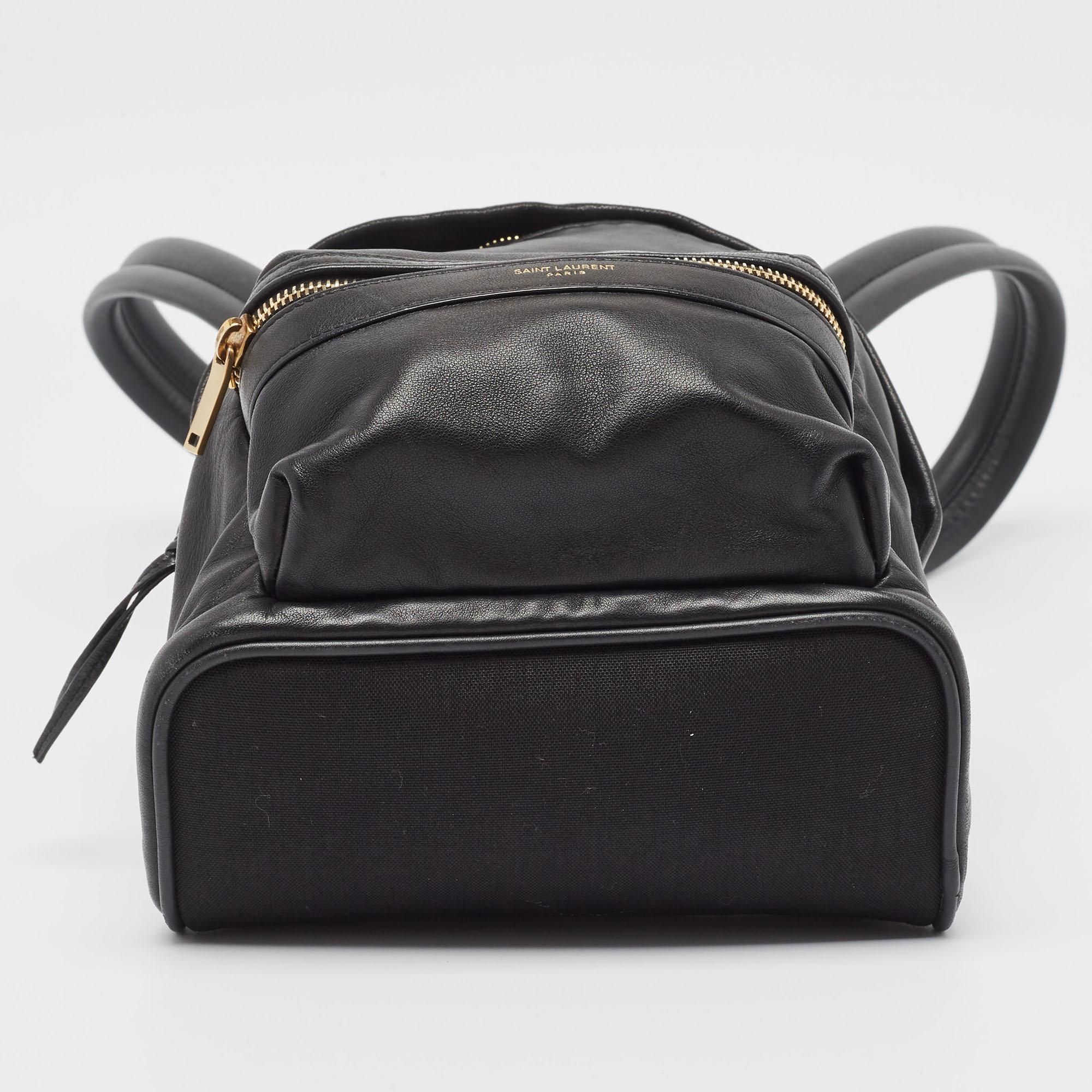 Saint Laurent Black Leather and Canvas Bo City Backpack For Sale 1