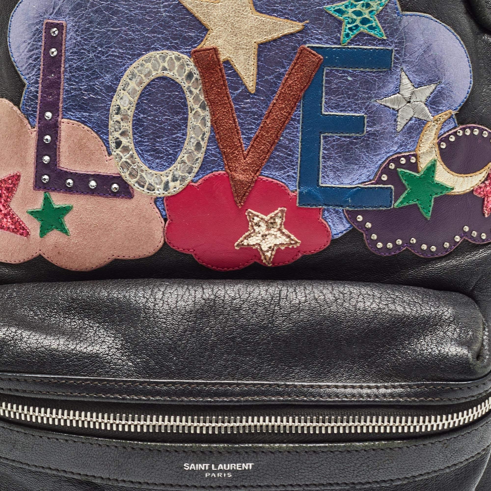 Saint Laurent Black Leather and Canvas Mini Love Appliqué City Backpack Pour hommes en vente