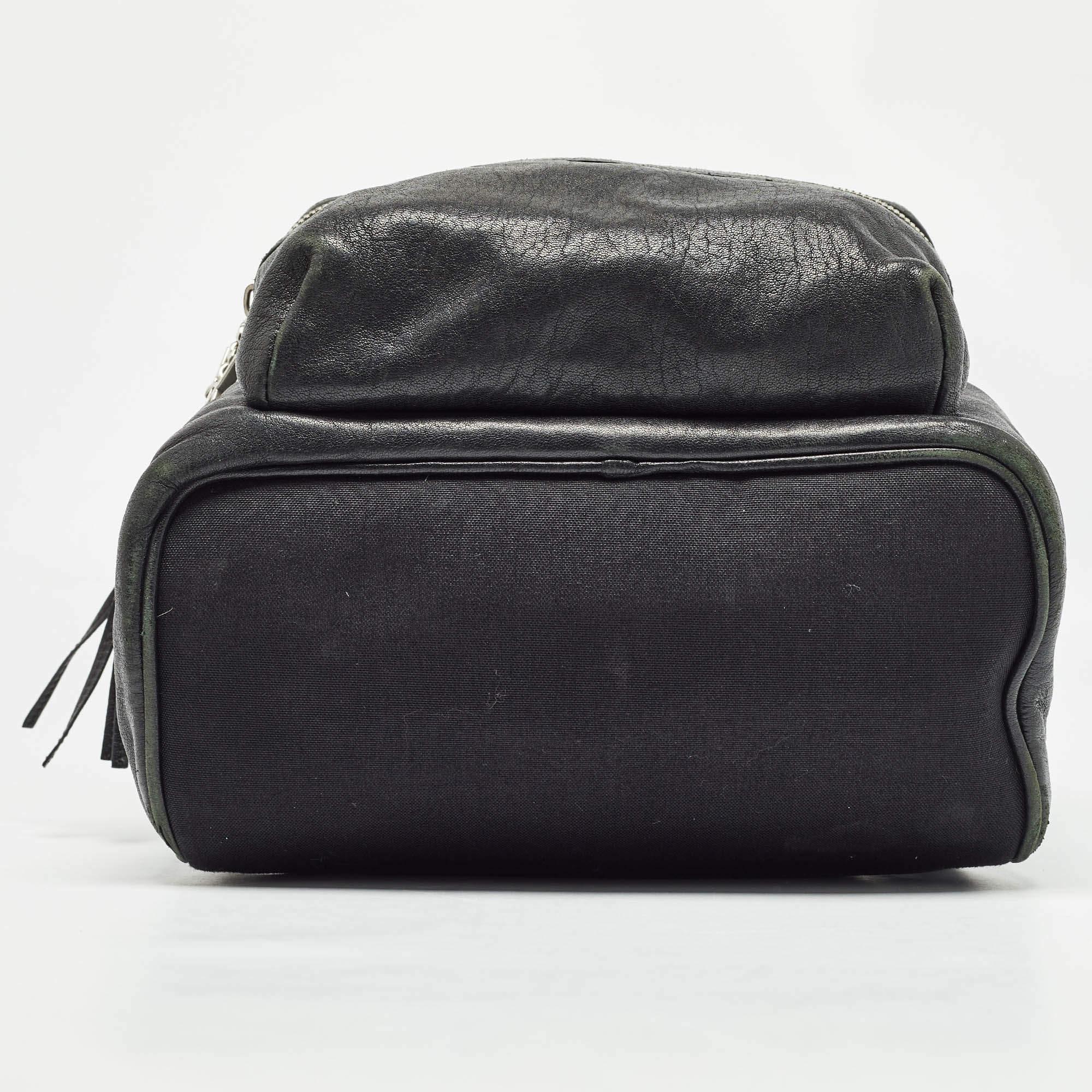 Saint Laurent Black Leather and Canvas Mini Love Appliqué City Backpack en vente 1